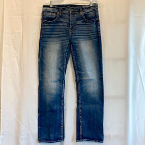 Men's BKE Blue Straight Jeans Waist 34 with Orange Stitching